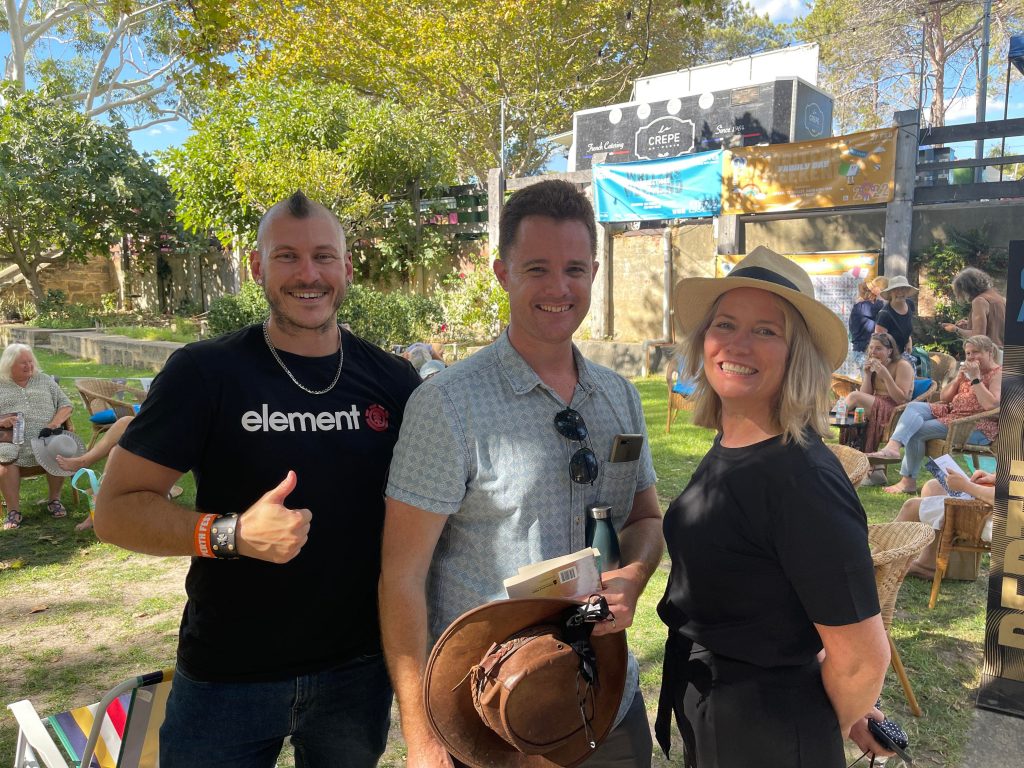 Locust Summer author David Allan-Petale with Invisible Boy's author Holden Sheppard and Perth Festival Writers Weekend curator and author Gillian O'Shaughnessy.